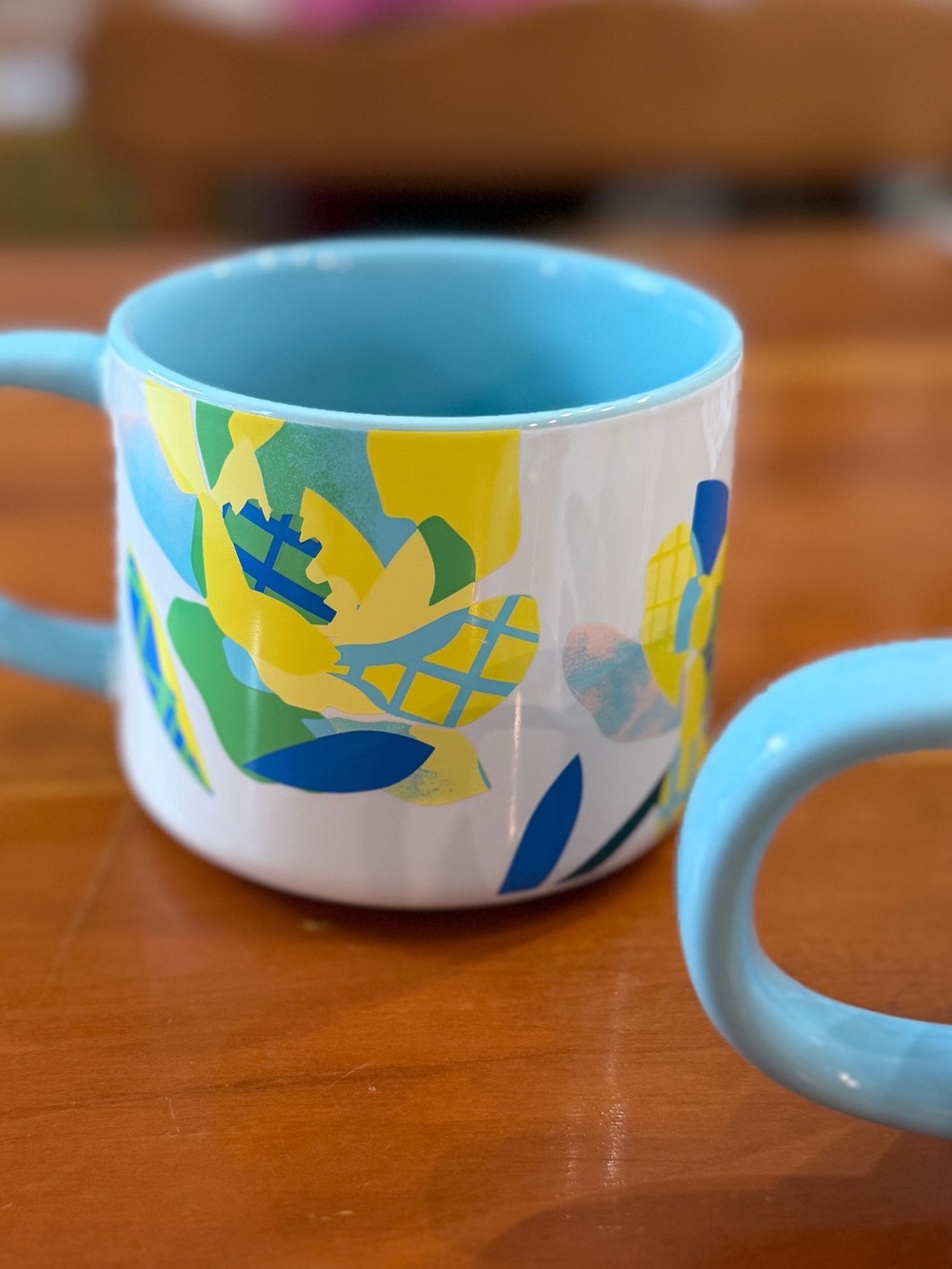 Starbucks Blue Floral Ceramic Mug with Yellow Accents